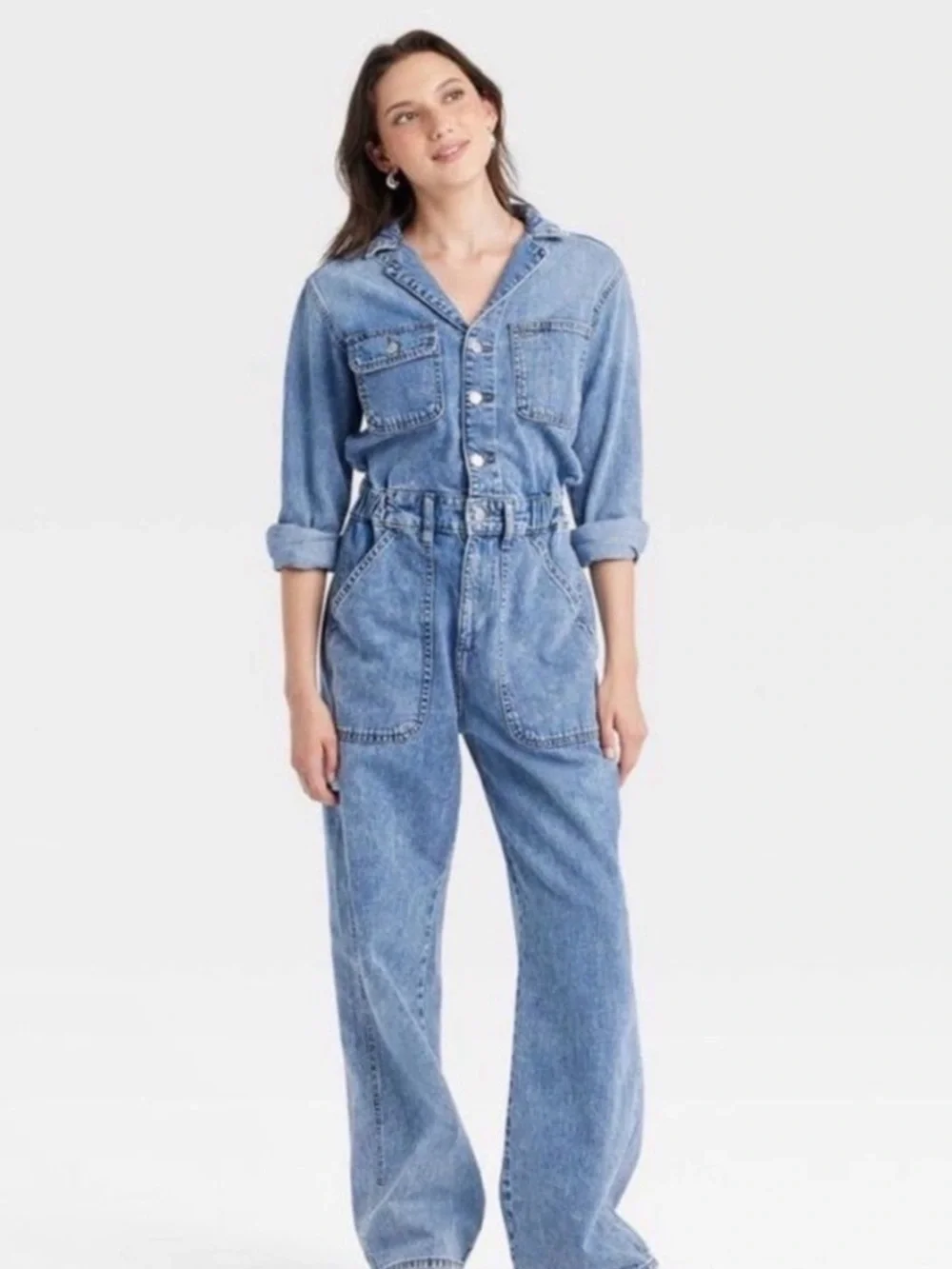 Blue Denim Utility Jumpsuit - Women's - Picture 1 of 4